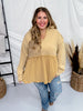 Mustard French Terry Hooded Pullover Long Sleeve Top - Whiskey Skies - ODDI