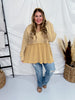 Mustard French Terry Hooded Pullover Long Sleeve Top - Whiskey Skies - ODDI