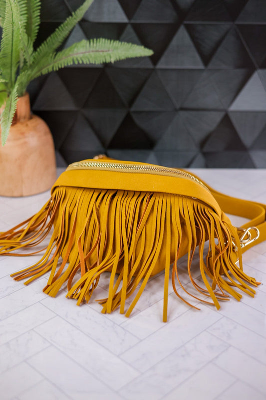 Mustard Suede Removable Fringe Bum Bag - Whiskey Skies - THOMAS & LEE CO.