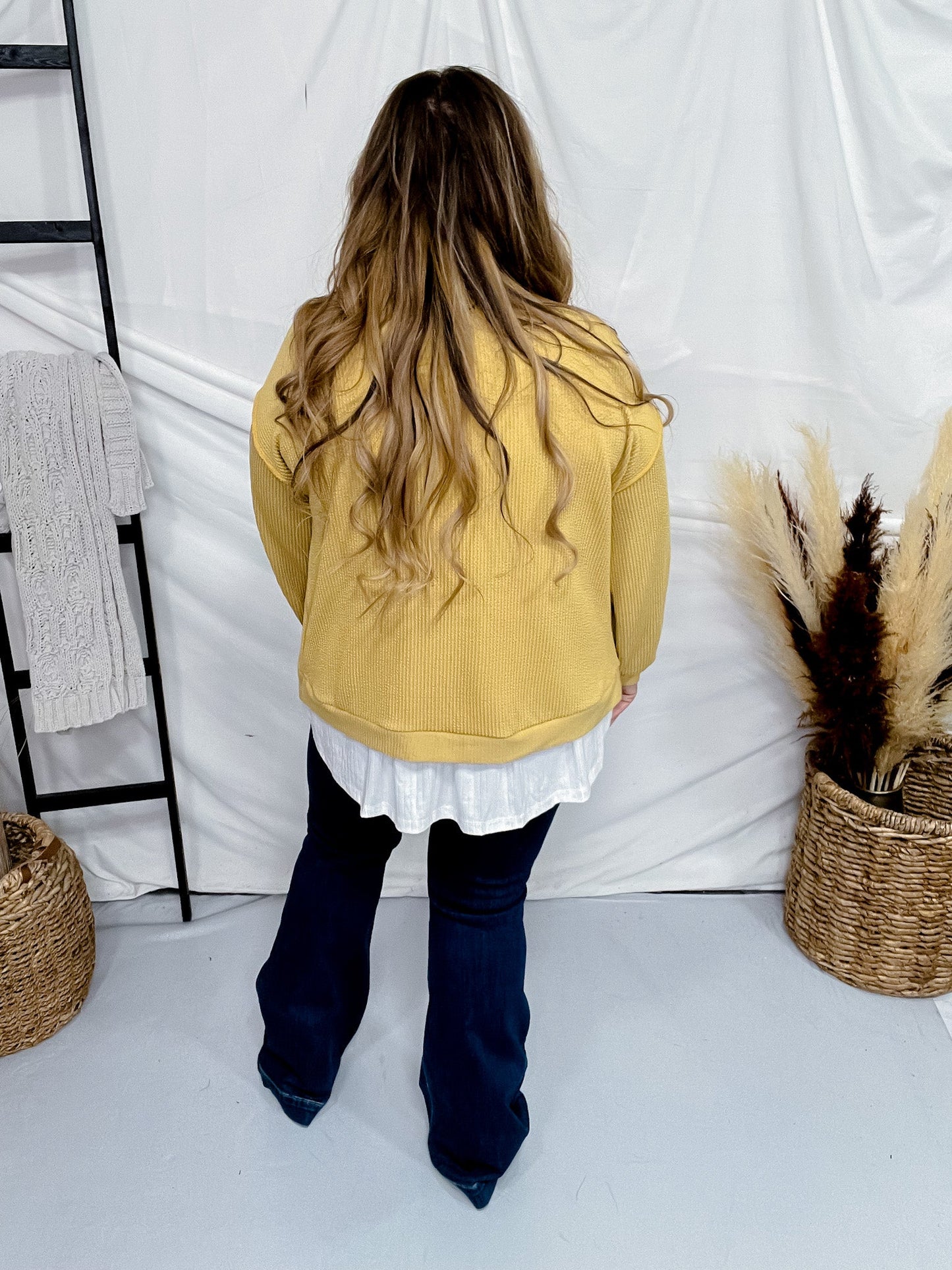 Mustard Yellow Ribbed Button Down Cardigan - Whiskey Skies - STYLIVE