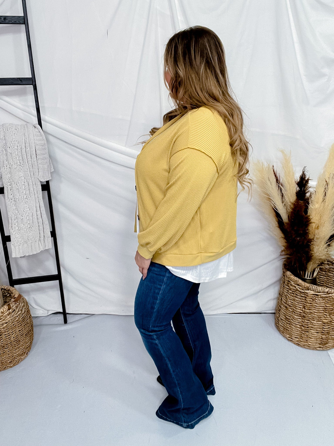 Mustard Yellow Ribbed Button Down Cardigan - Whiskey Skies - STYLIVE