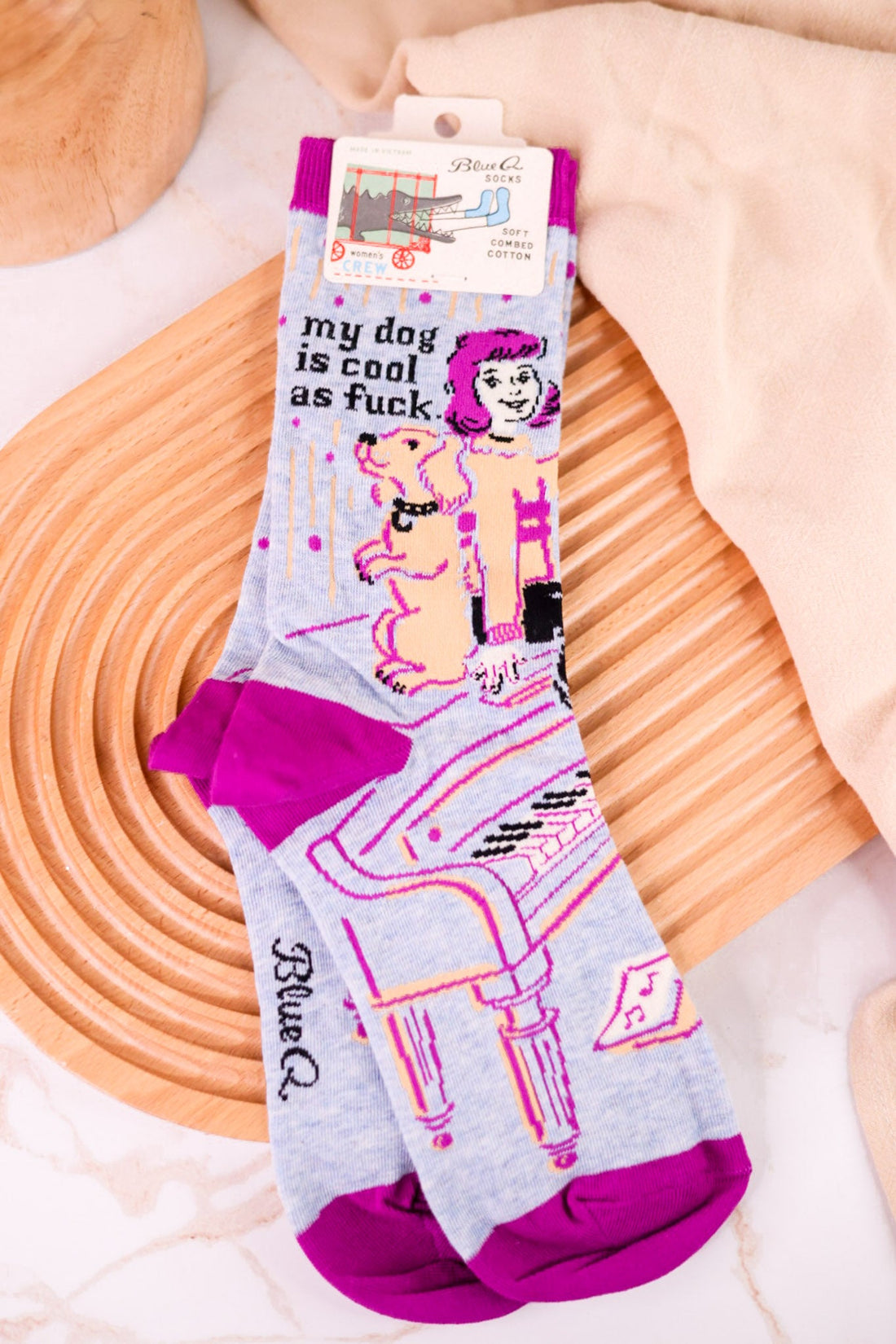 My Dog Is Cool As Fuck Crew Socks - Whiskey Skies - BLUE Q
