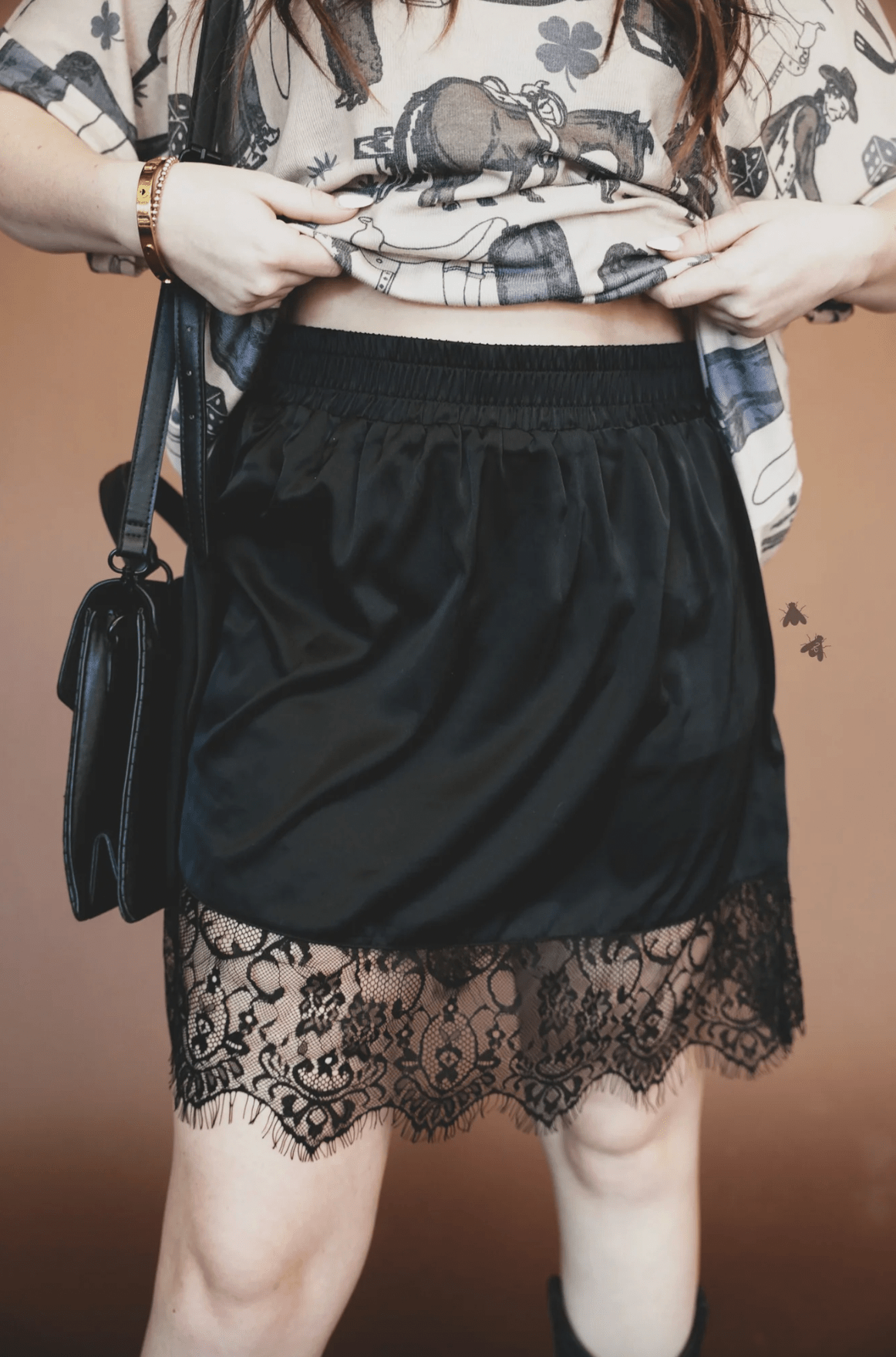 "My Lace" Trendy Midnight Black Skirt W/ Lace Detail - Whiskey Skies - 2 FLY CO.