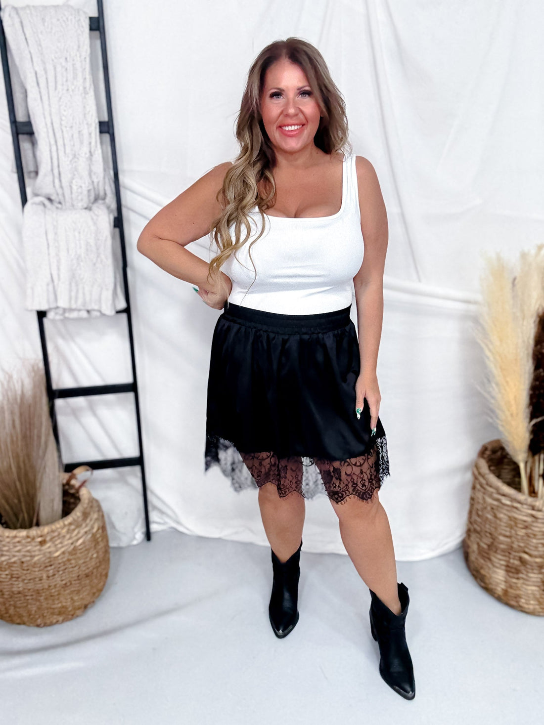 "My Lace" Trendy Midnight Black Skirt W/ Lace Detail - Whiskey Skies - 2 FLY CO.