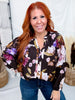 Mystic Violet Floral Print Balloon Sleeve Top W/ Split Neckline - Whiskey Skies - ODDI