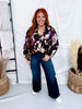 Mystic Violet Floral Print Balloon Sleeve Top W/ Split Neckline - Whiskey Skies - ODDI