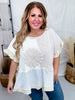 Natural Coloring Textured Patchwork Short Sleeve Floral Sweater Top - Whiskey Skies - DAVI & DANI