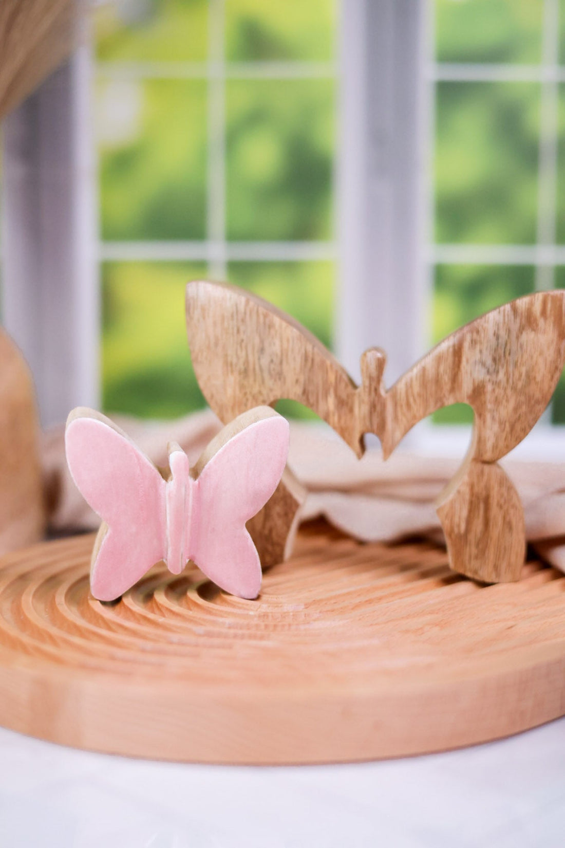 Natural Wood and Shimmery Pink Butterfly Blocks (2 Sizes) - Whiskey Skies - WT COLLECTION