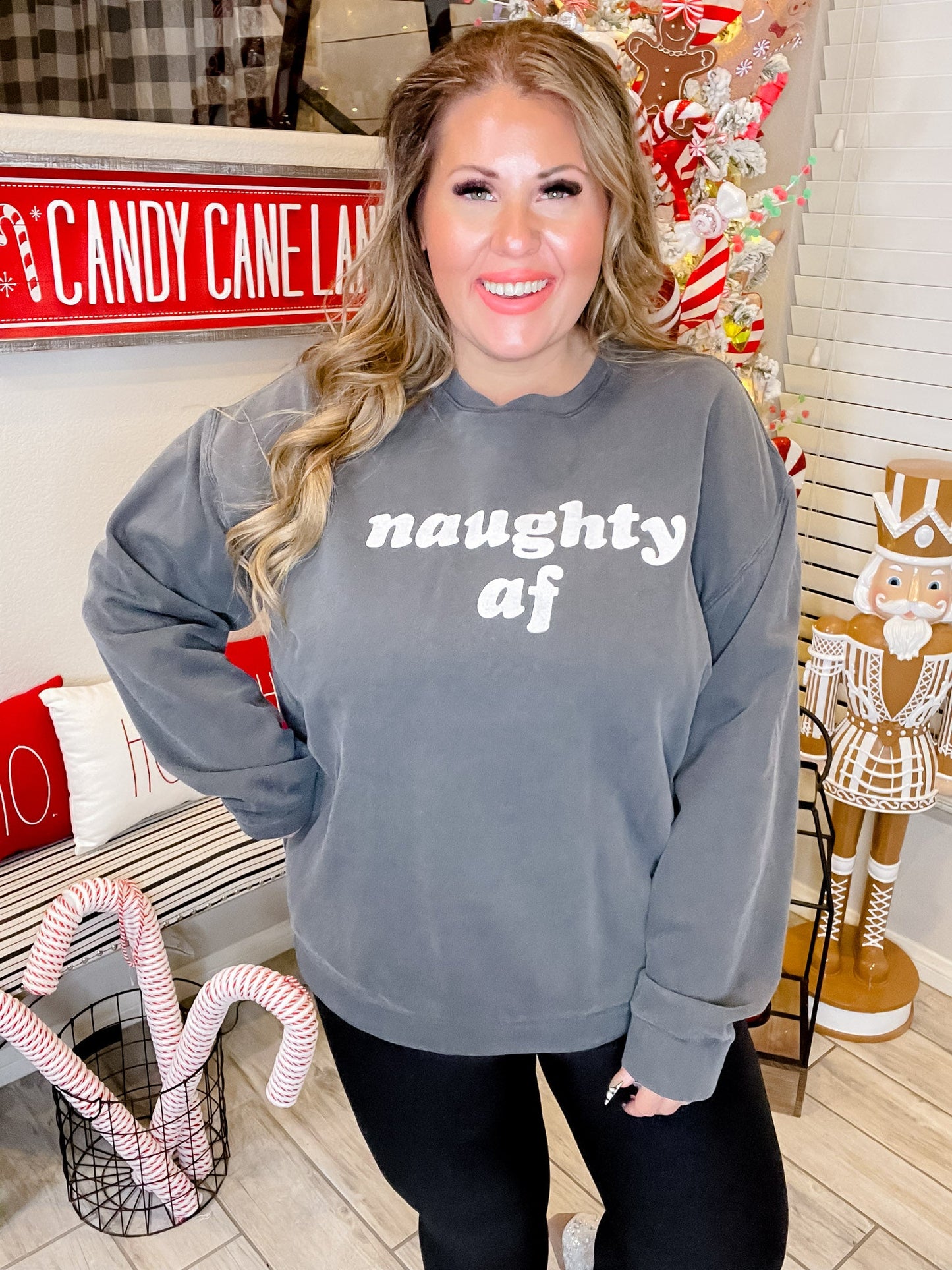 Naughty AF Crew Neck Sweatshirt - Whiskey Skies - STATED BRANDS