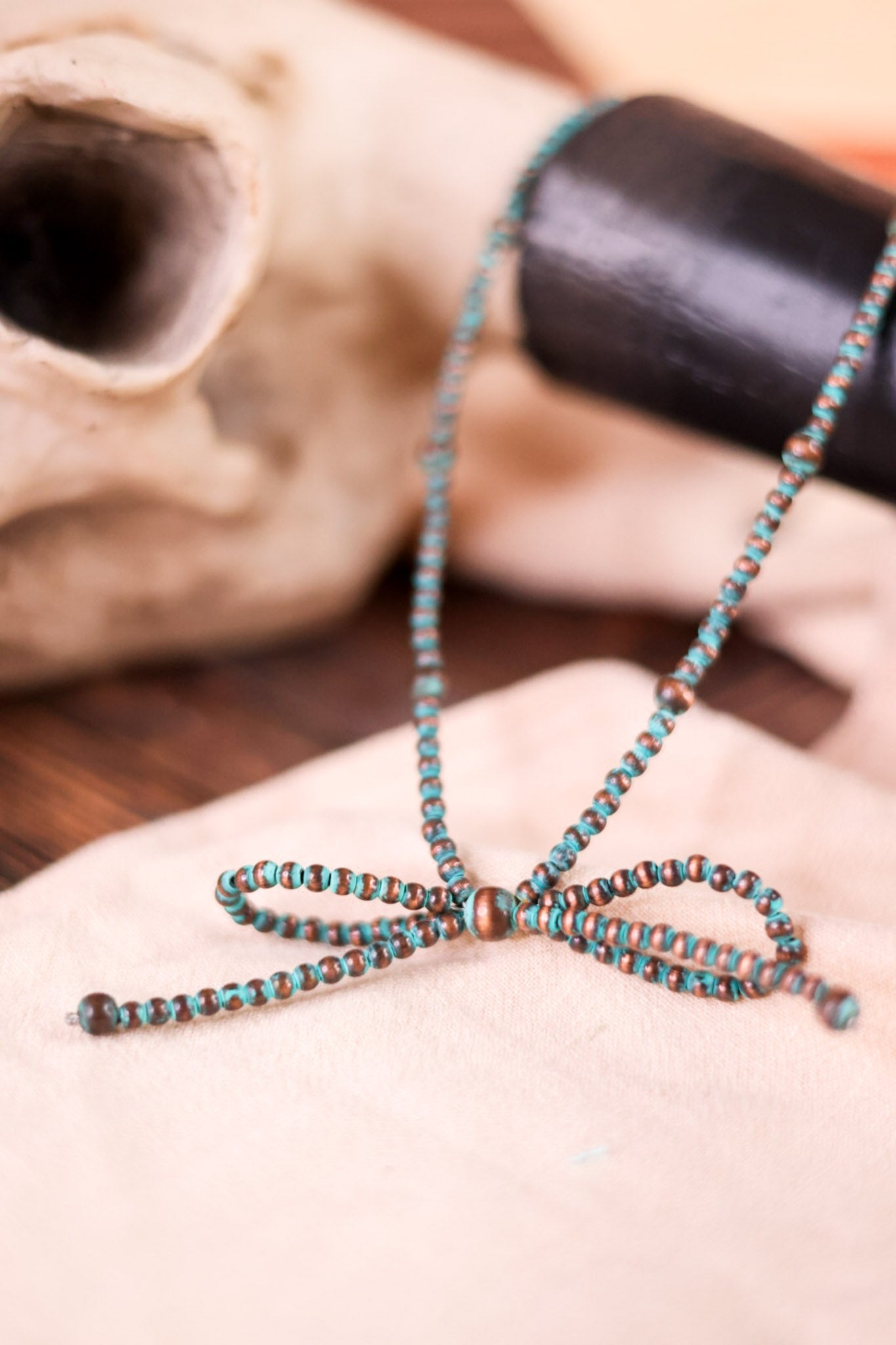 Navajo - Style Pearl Necklace with Turquoise Patina - Whiskey Skies - BOHO RANCH SHOP