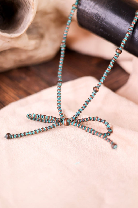 Navajo - Style Pearl Necklace with Turquoise Patina - Whiskey Skies - BOHO RANCH SHOP