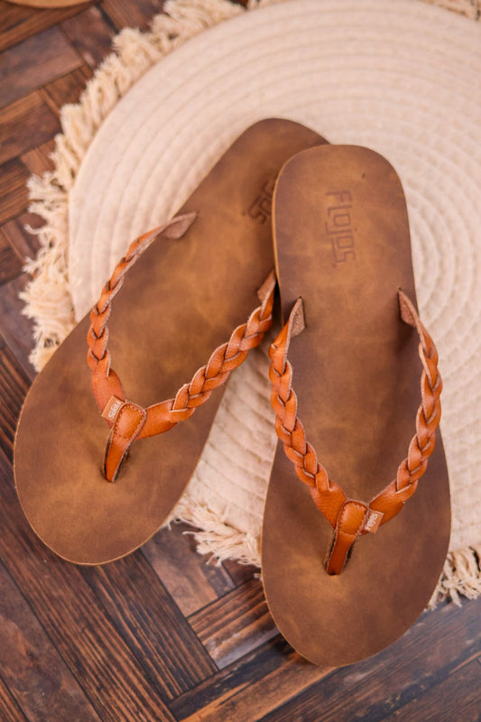 Navida Tan Braided Strap Sandals - Whiskey Skies - FLOJOS