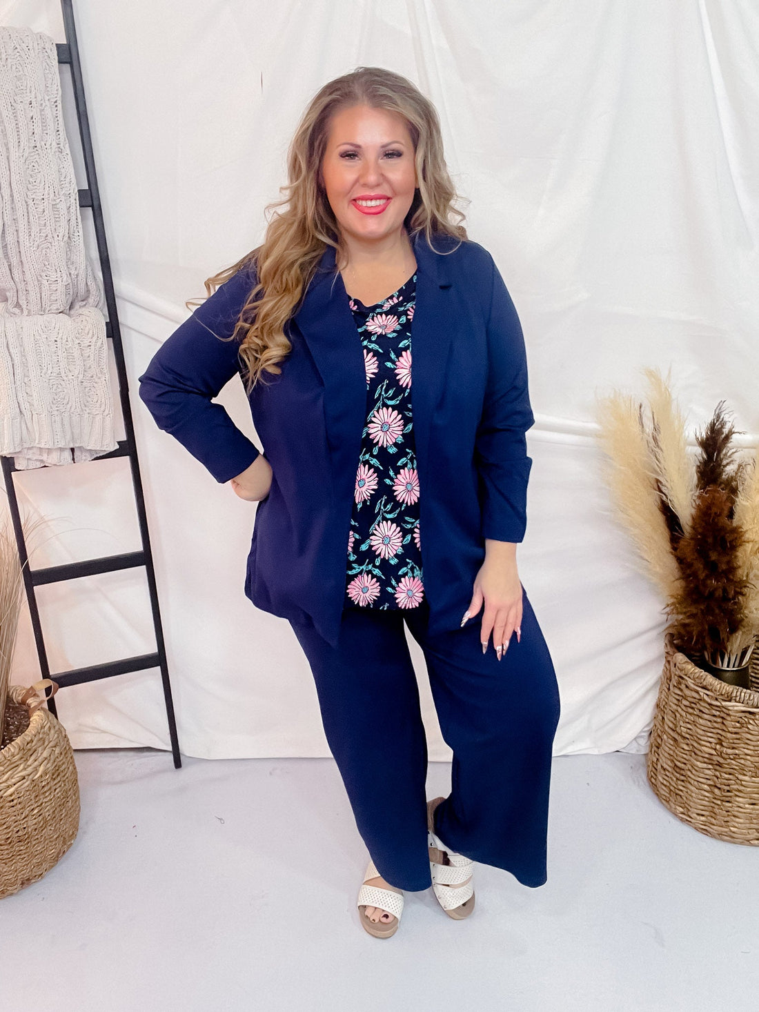 Navy 3/4 Sleeve Magic Blazer - Whiskey Skies - DEAR SCARLETT