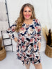 Navy A - Line Dress with Magnolia Floral Pattern - Whiskey Skies - DEAR SCARLETT