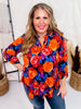 Navy and Orange Rose Patterned Lizzy Top - Whiskey Skies - DEAR SCARLETT