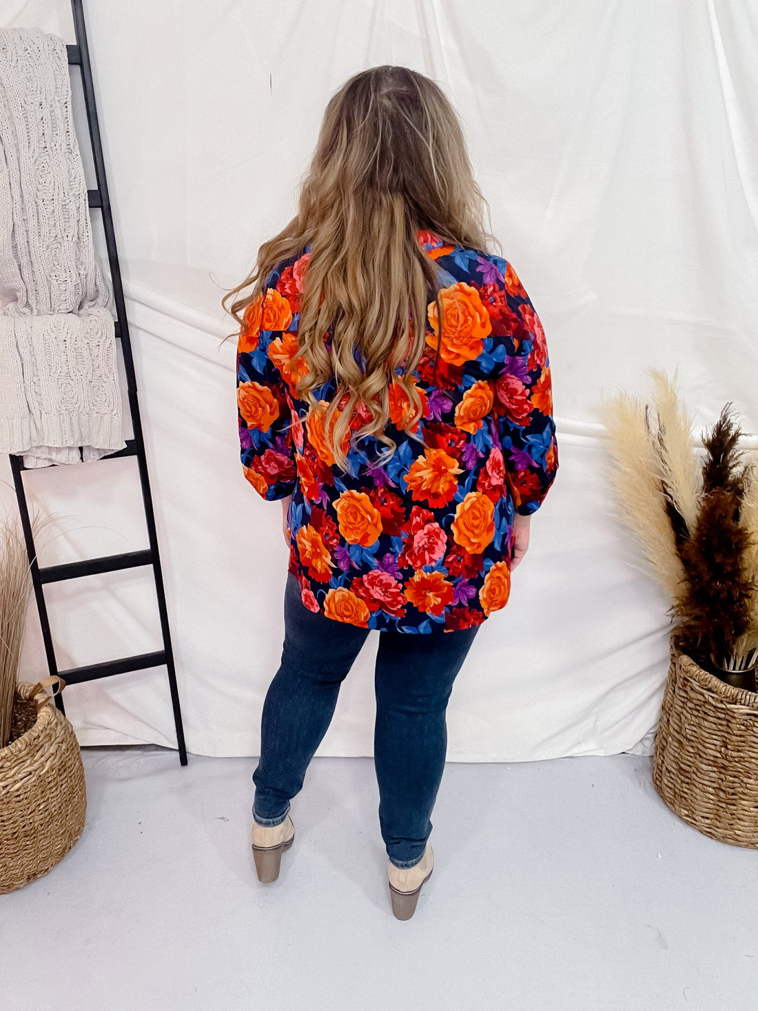 Navy and Orange Rose Patterned Lizzy Top - Whiskey Skies - DEAR SCARLETT