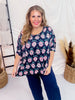 Navy and Pink Daisy Flowy Dolman Sleeve Top - Whiskey Skies - DEAR SCARLETT