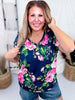 Navy and Pink Rose Print Dolman Sleeve Top - Whiskey Skies - DEAR SCARLETT