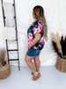 Navy and Pink Rose Print Dolman Sleeve Top - Whiskey Skies - DEAR SCARLETT