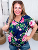 Navy and Pink Rose Print Dolman Sleeve Top - Whiskey Skies - DEAR SCARLETT