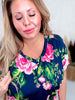 Navy and Pink Rose Print Dolman Sleeve Top - Whiskey Skies - DEAR SCARLETT