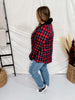 Navy and Red Plaid Button Down Shirt with Contrasting Hood - Whiskey Skies - DNA COUTURE