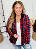 Navy and Red Plaid Button Down Shirt with Contrasting Hood - Whiskey Skies - DNA COUTURE