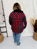 Navy and Red Plaid Button Down Shirt with Contrasting Hood - Whiskey Skies - DNA COUTURE