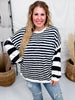 Navy And White Striped Pullover Sweater - Whiskey Skies - HAYDEN