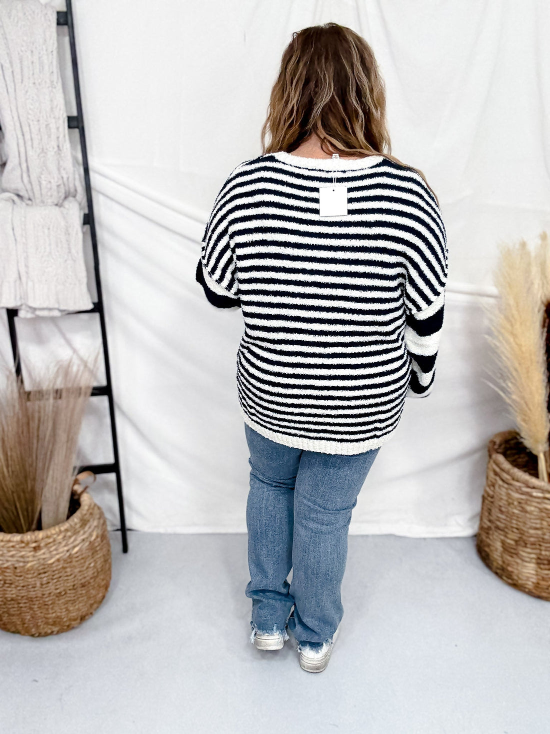 Navy And White Striped Pullover Sweater - Whiskey Skies - HAYDEN