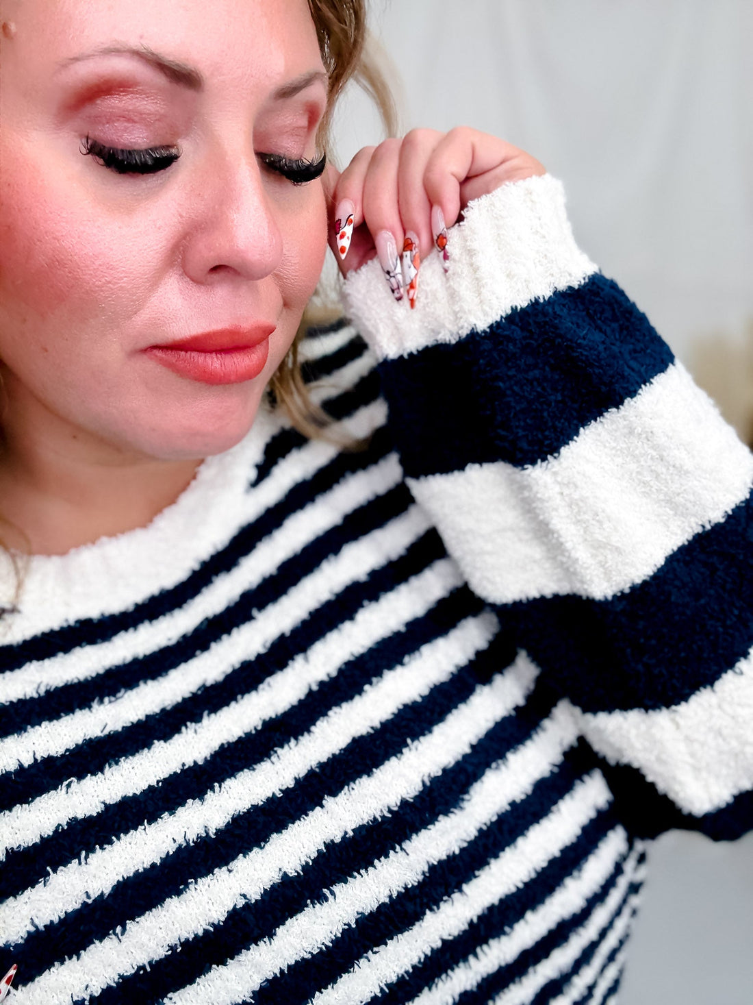 Navy And White Striped Pullover Sweater - Whiskey Skies - HAYDEN