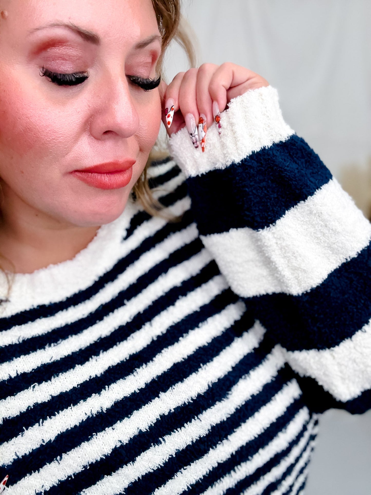 Navy And White Striped Pullover Sweater - Whiskey Skies - HAYDEN