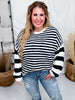 Navy And White Striped Pullover Sweater - Whiskey Skies - HAYDEN