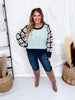 Navy & Aqua Cable Knit Sweater With Crochet Sleeves - Whiskey Skies - DAVI & DANI