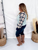Navy & Aqua Cable Knit Sweater With Crochet Sleeves - Whiskey Skies - DAVI & DANI