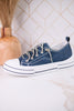 Navy Blue Faux Leather Aman Sneakers With Floral Tooling - Whiskey Skies - VERY G