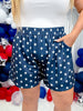 Navy Blue Star Print Elastic Waist Shorts - Whiskey Skies - SOUTHERN GRACE