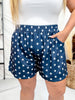 Navy Blue Star Print Elastic Waist Shorts - Whiskey Skies - SOUTHERN GRACE