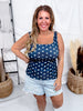 Navy Blue Star Print Square Neck Tank Top - Whiskey Skies - SOUTHERN GRACE