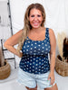 Navy Blue Star Print Square Neck Tank Top - Whiskey Skies - SOUTHERN GRACE