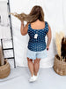 Navy Blue Star Print Square Neck Tank Top - Whiskey Skies - SOUTHERN GRACE
