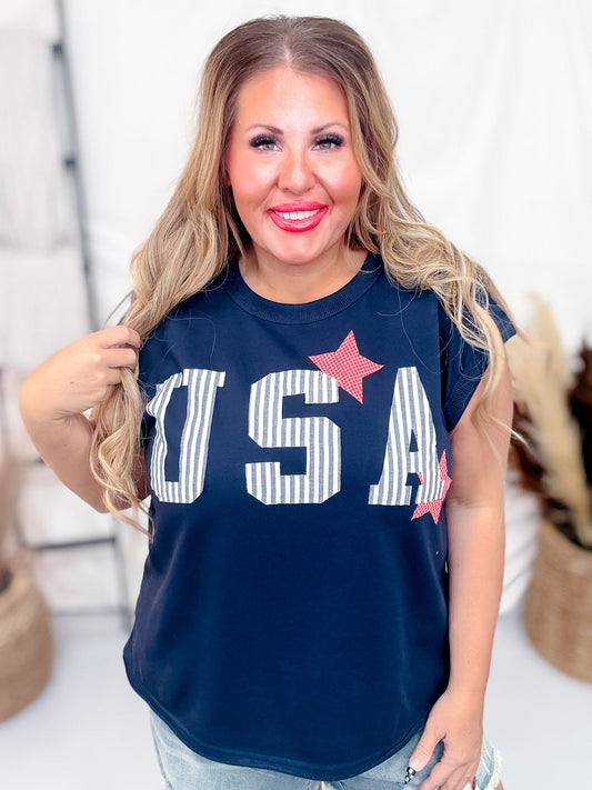 Navy Blue USA Muscle Tank - Whiskey Skies - ODDI