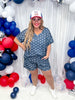 Navy Blue Waffle Knit Shorts with Star Pattern - Whiskey Skies - SOUTHERN GRACE