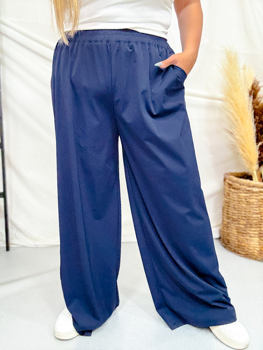Navy Blue Wide Leg Lounge Pants - Whiskey Skies - ODDI