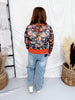 Navy & Brick Floral Print Sheer Long Sleeve Button Front Cardigan - Whiskey Skies - SEW IN LOVE