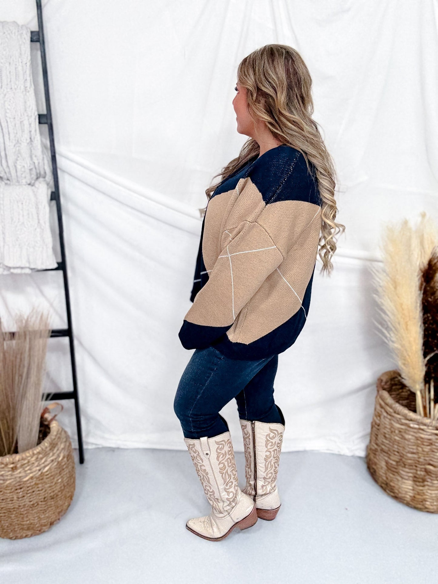 Navy & Brown Argyle Sweater Cardigan - Whiskey Skies - POLAGRAM + BAEVELY