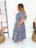 Navy Button Front Balloon Sleeve Dress - Whiskey Skies - DAVI & DANI