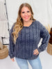 Navy Cable Knit Sweater - Whiskey Skies - HAYDEN