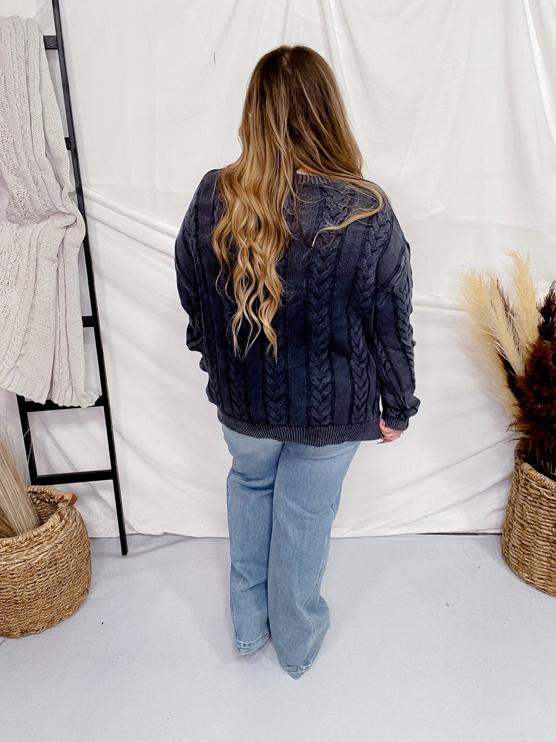 Navy Cable Knit Sweater - Whiskey Skies - HAYDEN