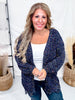 Navy Chenille Destroyed Cardigan With Rainbow Popcorn Texture - Whiskey Skies - SWEET GENERIS